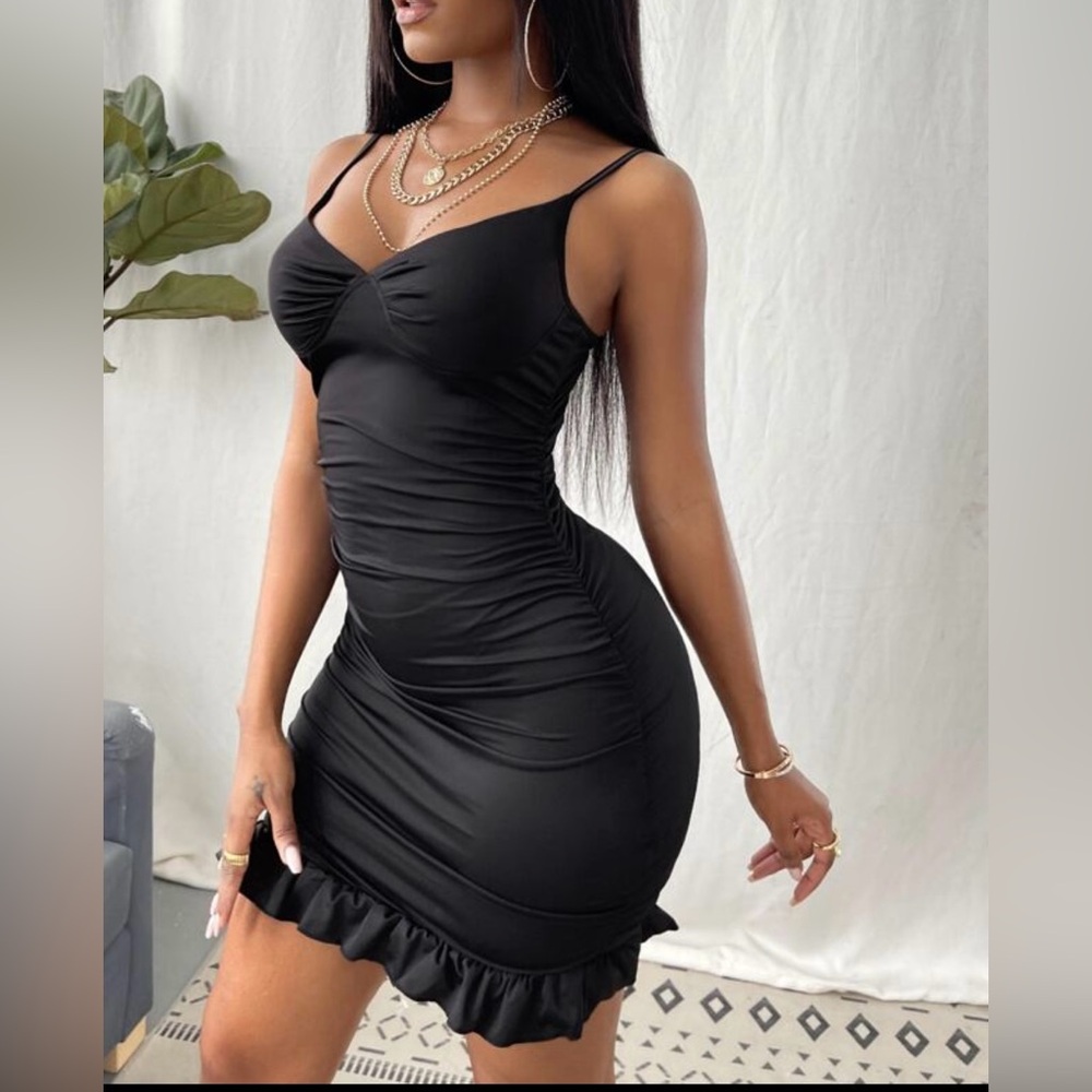 Black ruffle hem dress